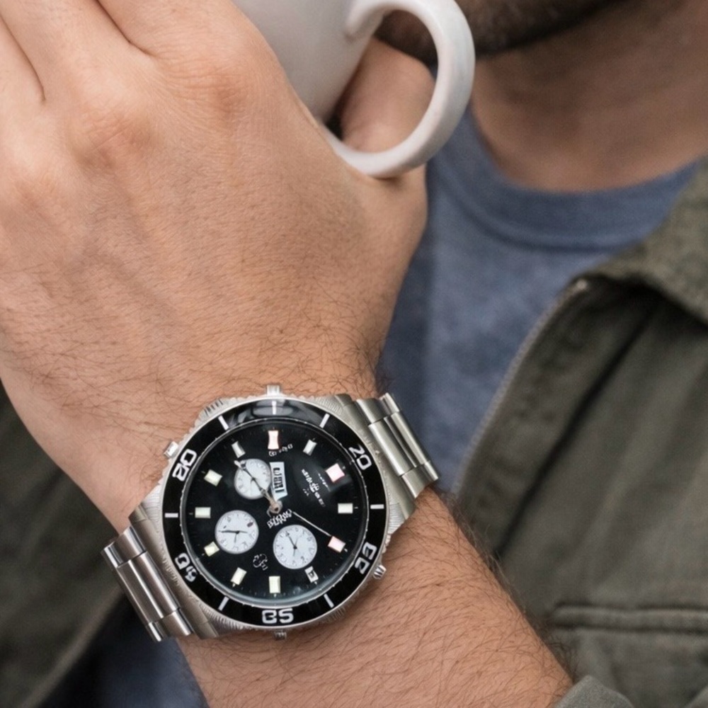 Bulova Black and Silver Sport Chronograph Watch